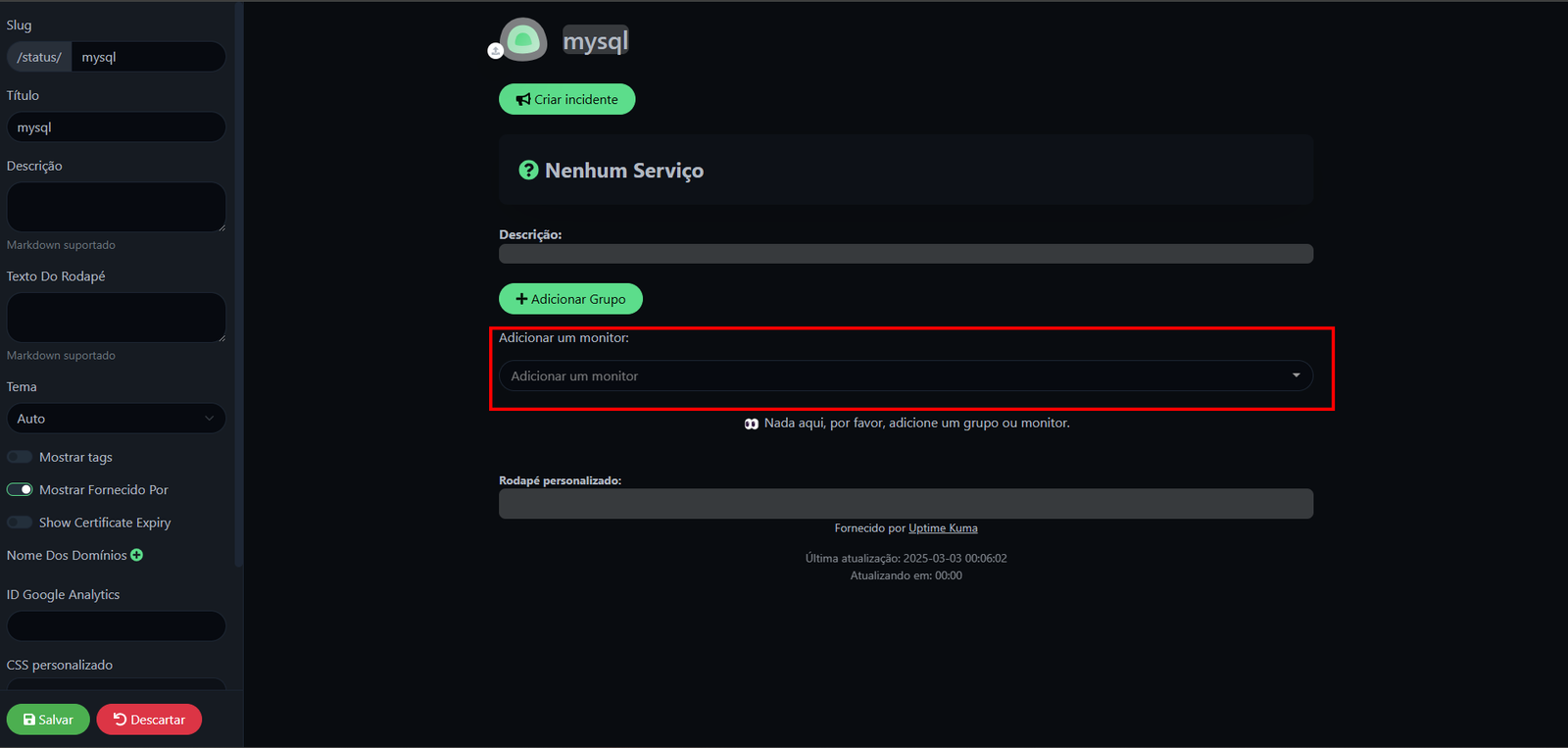 Adicionar monitor